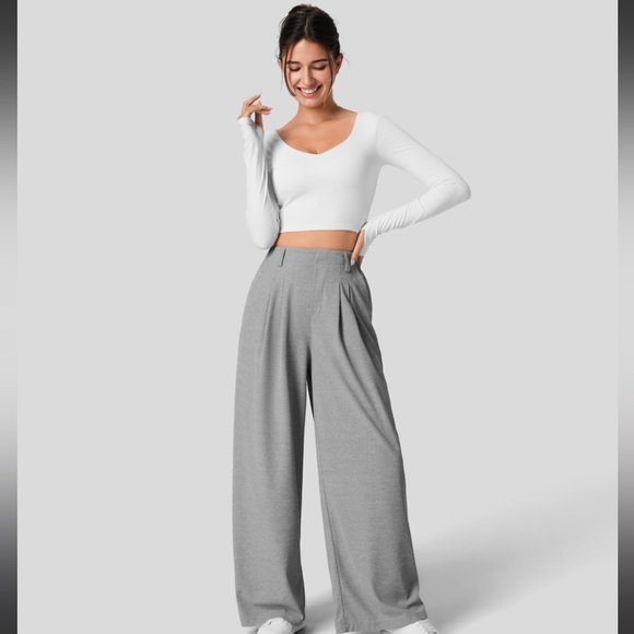 Halara High Waisted Plicated Side Pocket Wide Leg Waffle Work Pants Small NEW!! - Picture 6 of 7